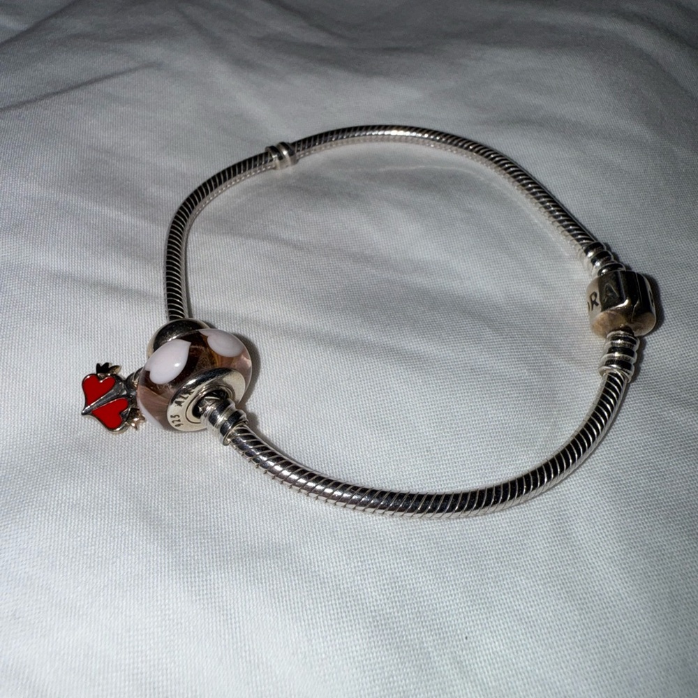 Silver Charm Bracelet with Red Heart Accent